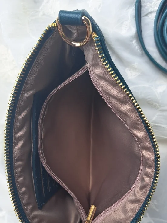 Hand Painted Teal Free Form Designer Crossbody Clutch - Picture 11 of 17